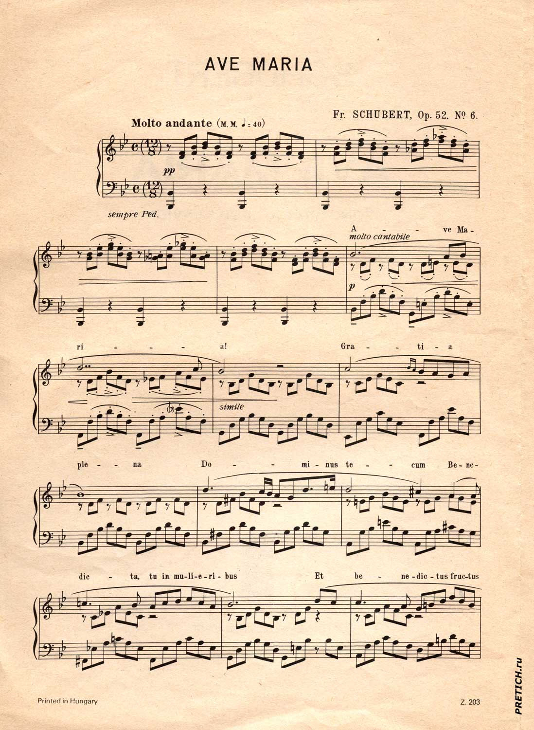 Schubert AVE MARIA Zongorara - fur klavier нотное издательство Будапешт