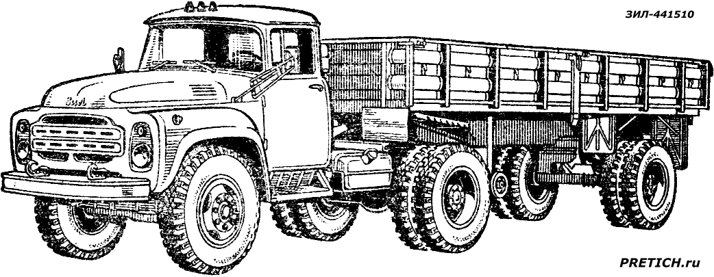 Автопоезд в составе седельного тягача ЗИЛ-441510 и бортового полуприцепа
