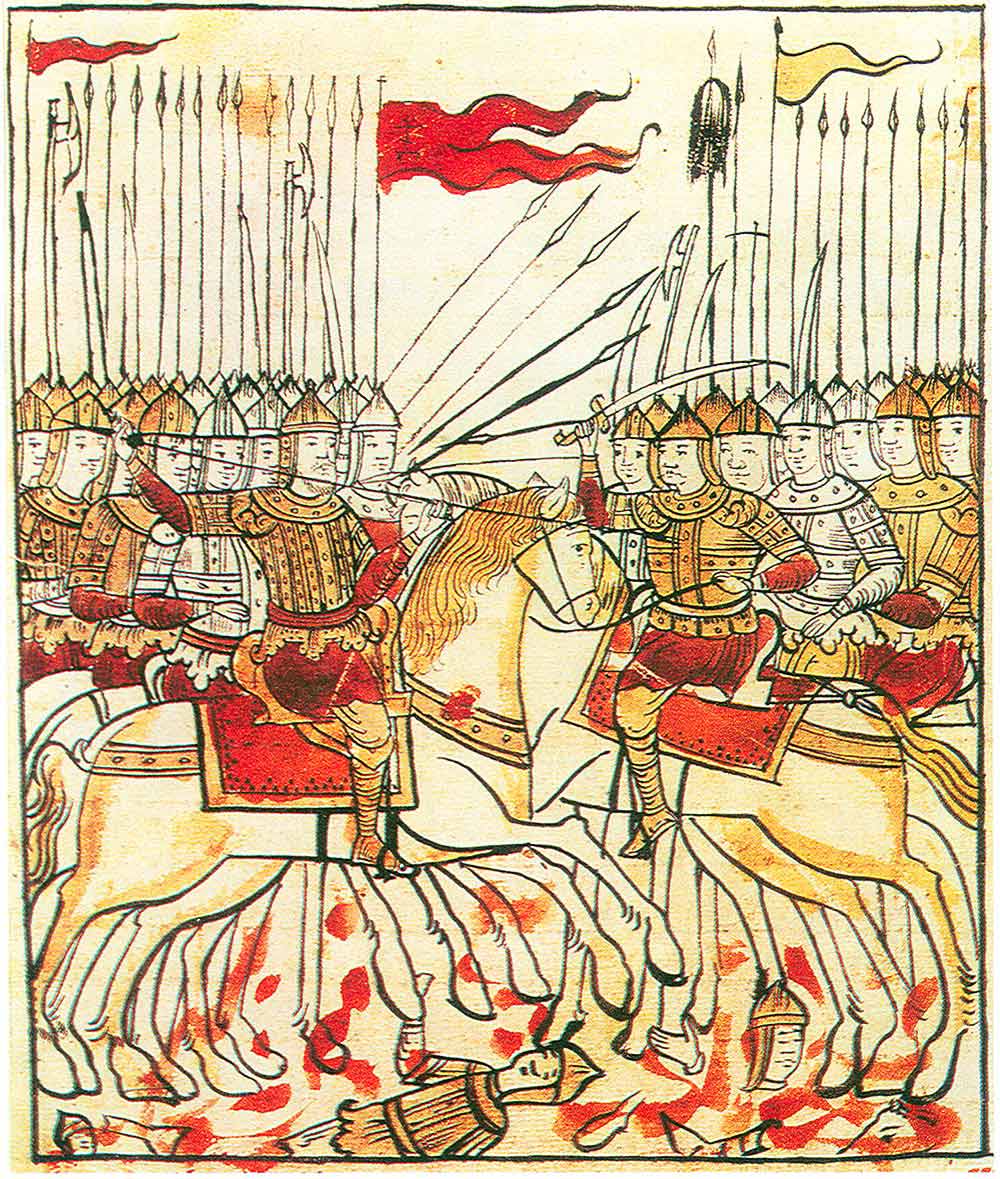 Battle of Kulikovo field, 1380. Miniature from the ancient chronicles.