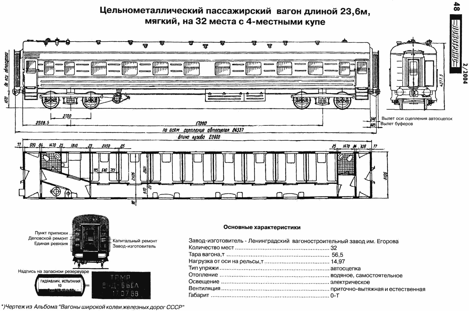 Цельнометаллический пассажирский вагон длиной, СССР, чертеж