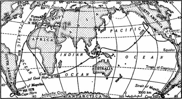 Francis Drake - map tour карта плавания Фрэнсиса Дрейка