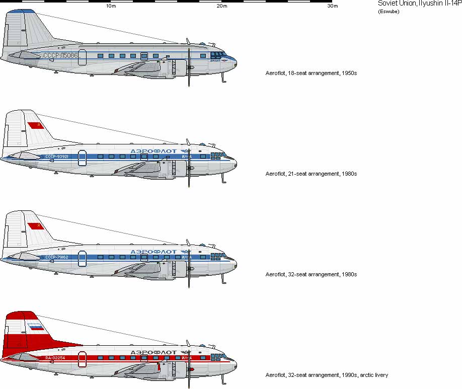 Варианты оформления, окраски самолета Ил-14 СССР