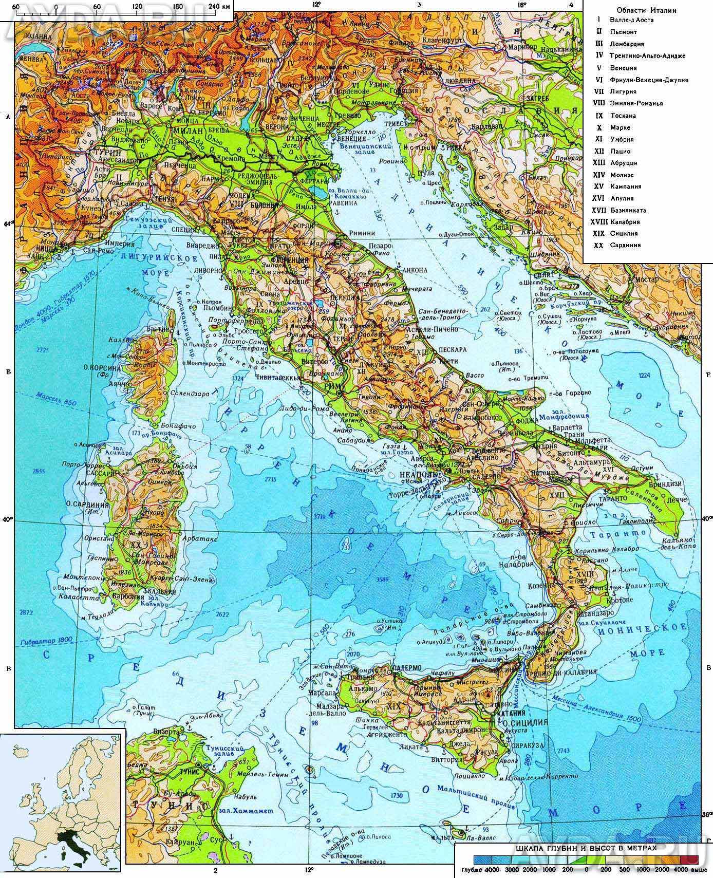 большая карта Италии