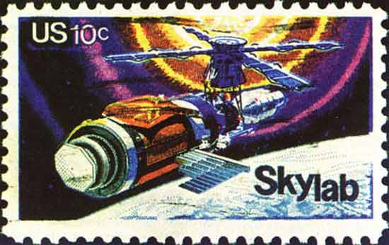 Почтовая марка с изображением орбитальной станции