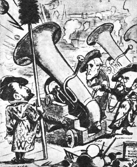 Осада Парижа Вагнером, карикатура В. Молоха, 1891 г.