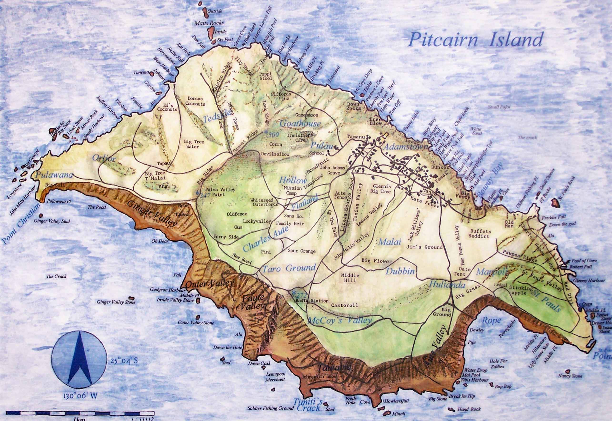 Остров Питкерн Pitcairn подробная карта и история