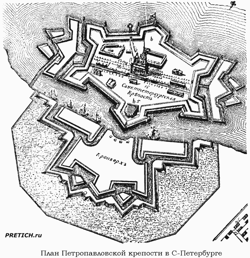 Старинный план Петропавловской крепости в Санкт-Петербурге