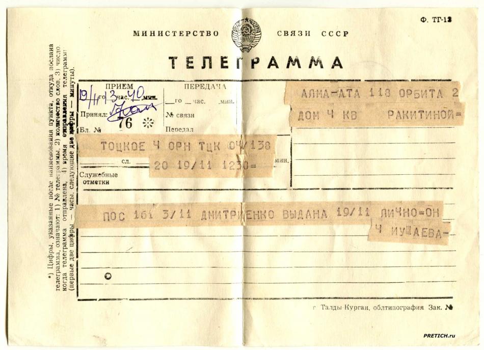 Телеграмма, СССР, 1987 г.