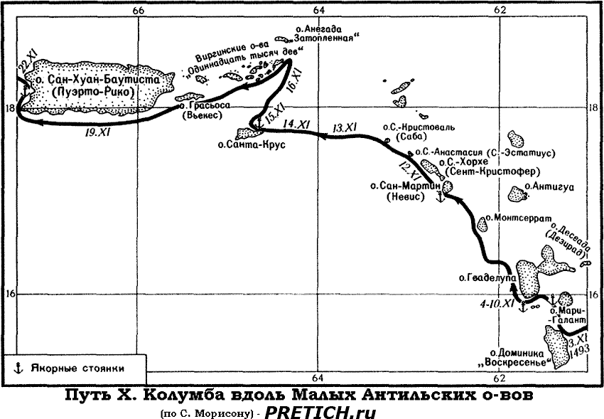 Путь Колумба вдоль Малых Антильских островов