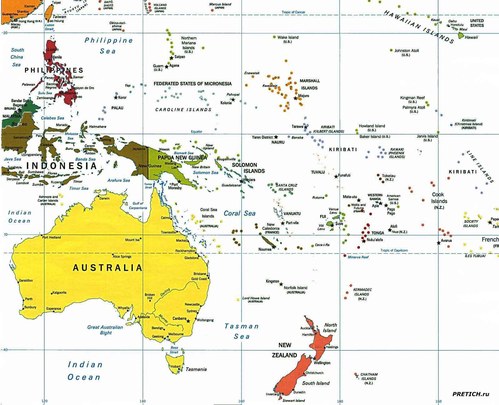 Австралия и Океания большая политическая карта