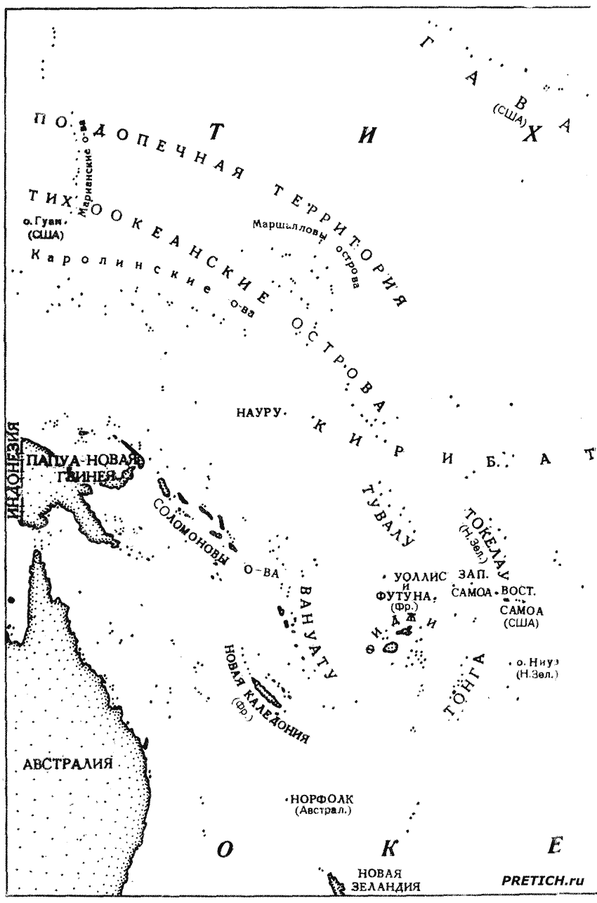 Западная Океания, карта островов, история открытий