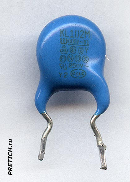 Варистор с маркировкой: KL102M W400V~X1 250V