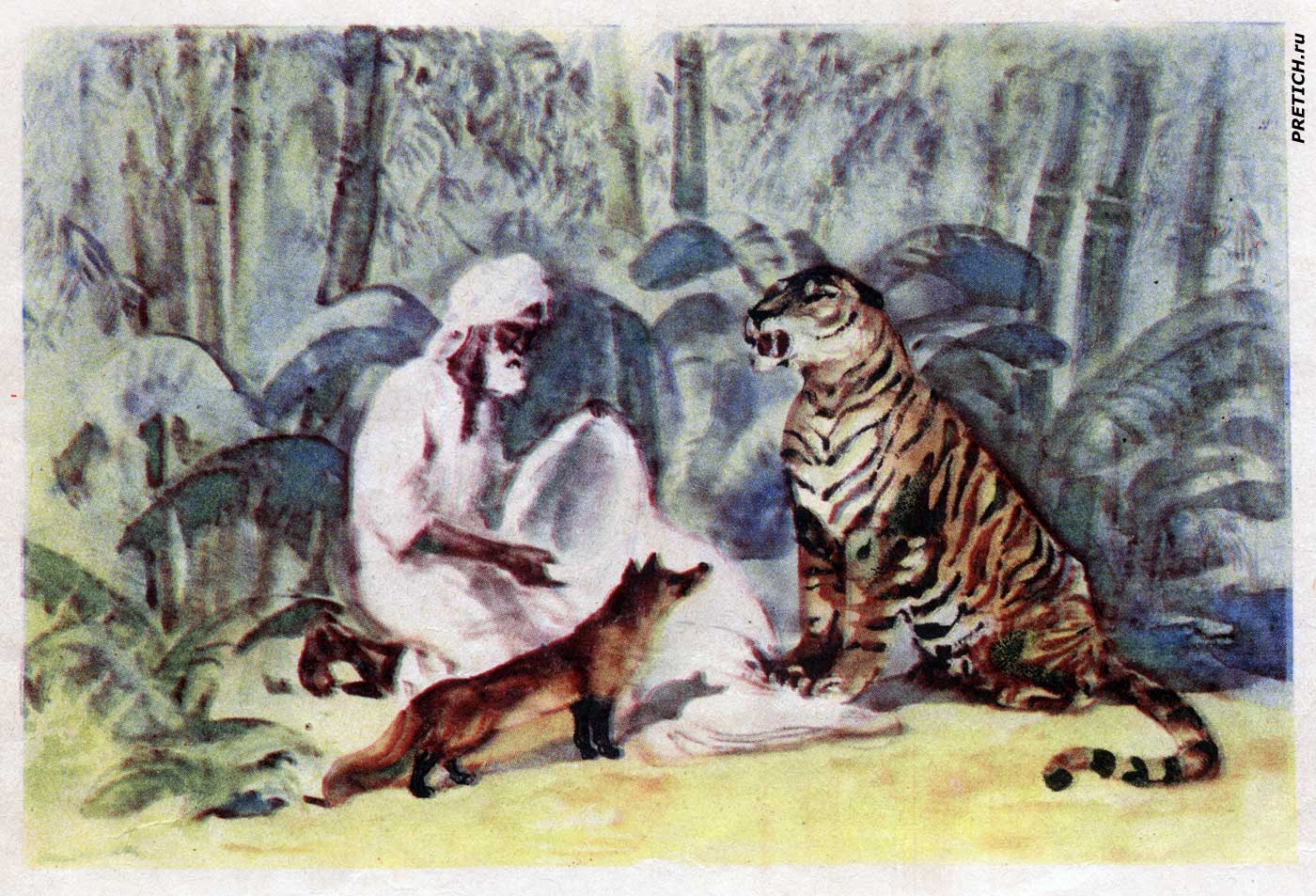 Тигр, крестьянин и лиса индийская сказка, иллюстрации
