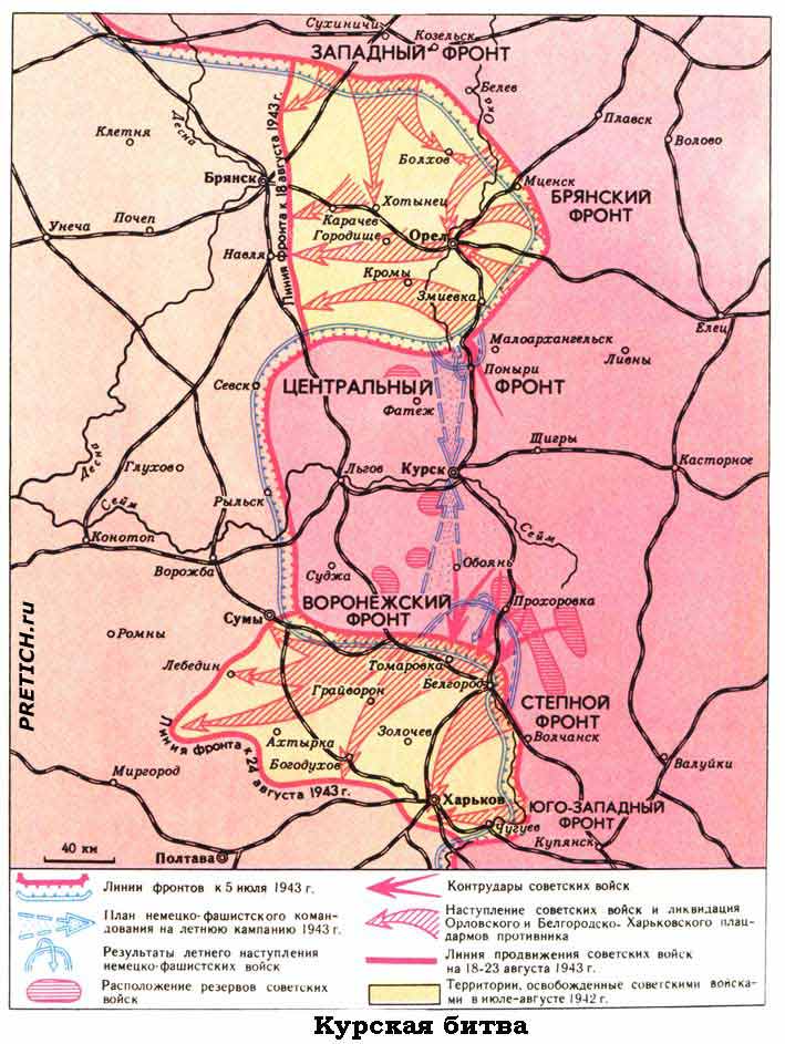 Курская битва, 1943 год, общая карта сражения
